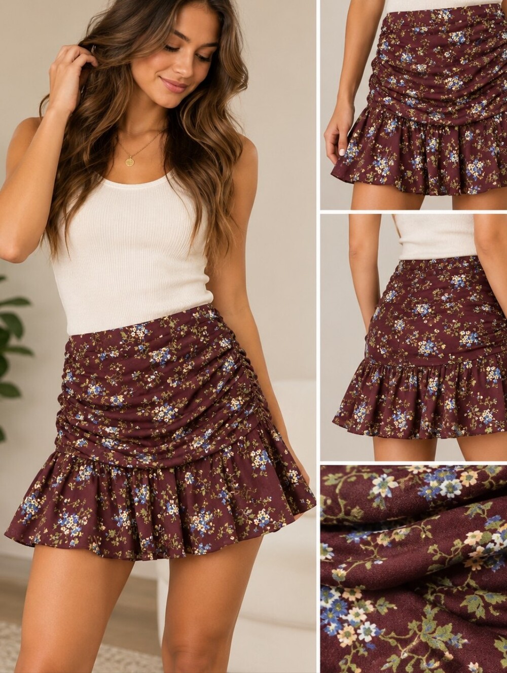 Veronica Beard Taras Silk Floral Ruched Mini Skirt 00 NWT $398